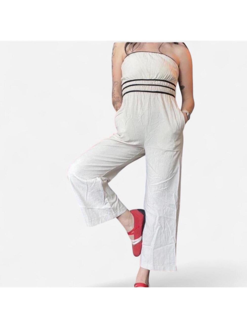 Women's White and Cream Jumpsuit